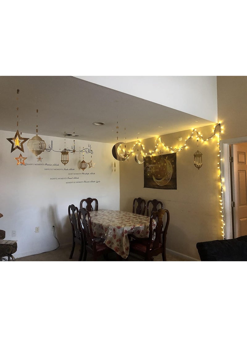 8 PCS Gold Ramadan Star-Moon Party-Decorations Garland - Twinkle Little Star Hanging Decoration Streamers Swirl Lantern, Eid Mubarak Birthday Wedding Party Banner Decor Panduola - Image 4